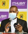 Ithuba National Lottery Fund hands over reusable face masks Ministers Zweli Mkhize and Bheki Cele in Sandton (GovernmentZA 49869740386).jpg